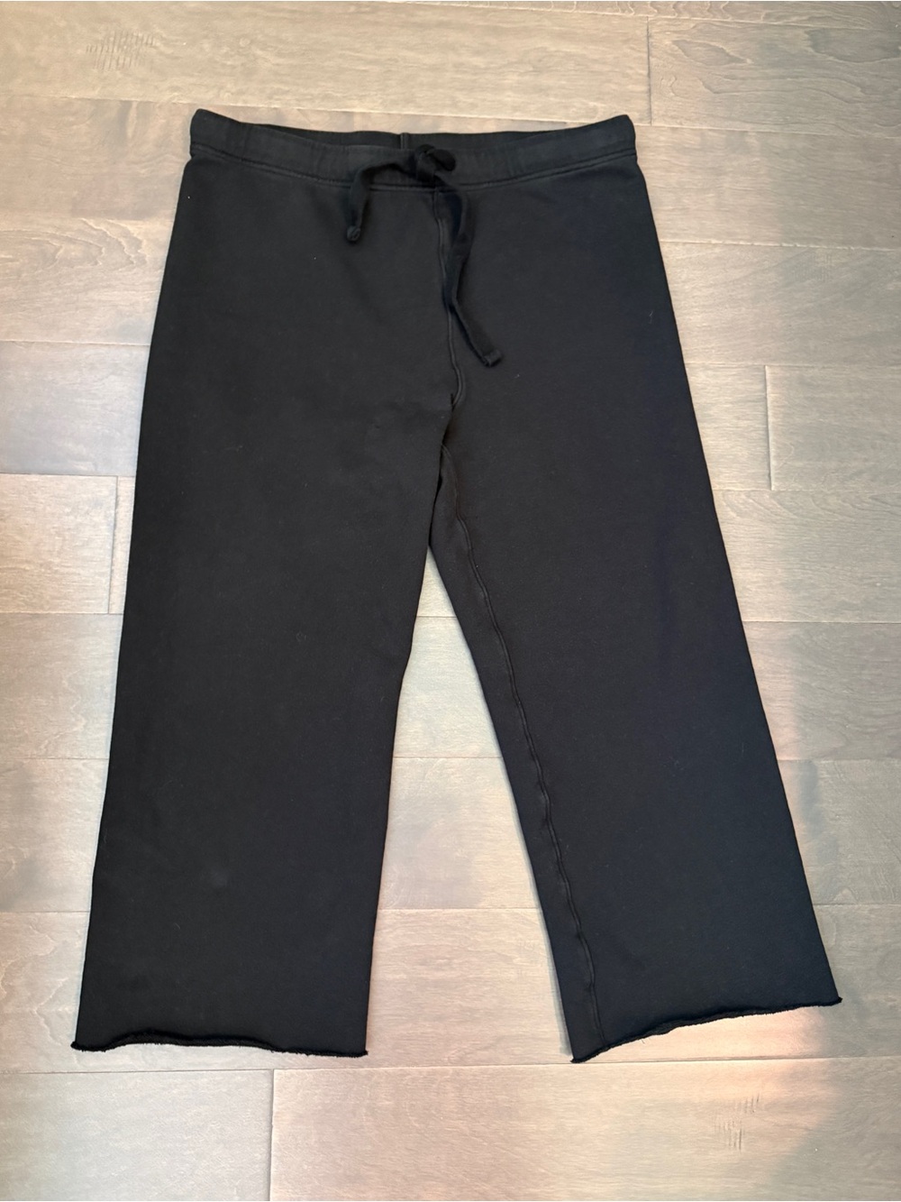 Frank & Eileen Catherine Wide Leg Black Cropped Cotton Sweatpants Raw Hem Large